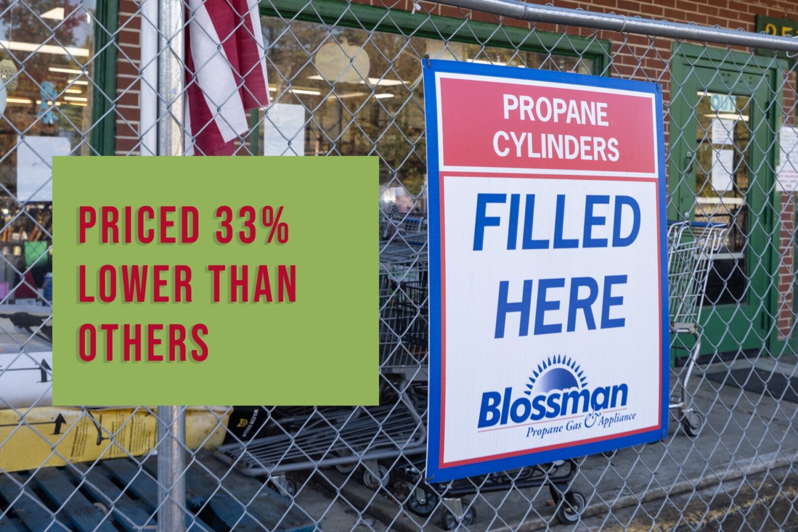 A sign that says, " propane cylinders filled here ".